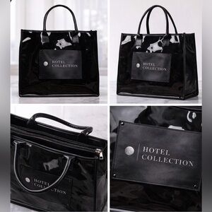 Hotel Collection Glossy Vegan Leather Black Tote